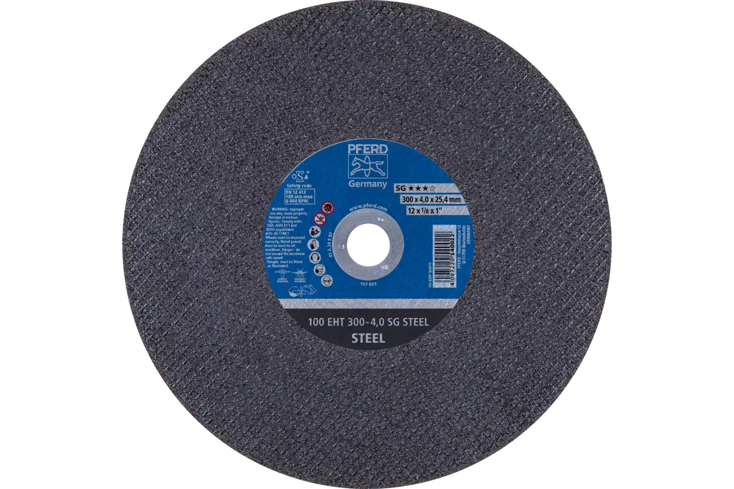 Picture of Pferd Portable Cut-Off Wheel, 12" X 1/8 X 1, Sg Steel, T1, Aluminum Oxide